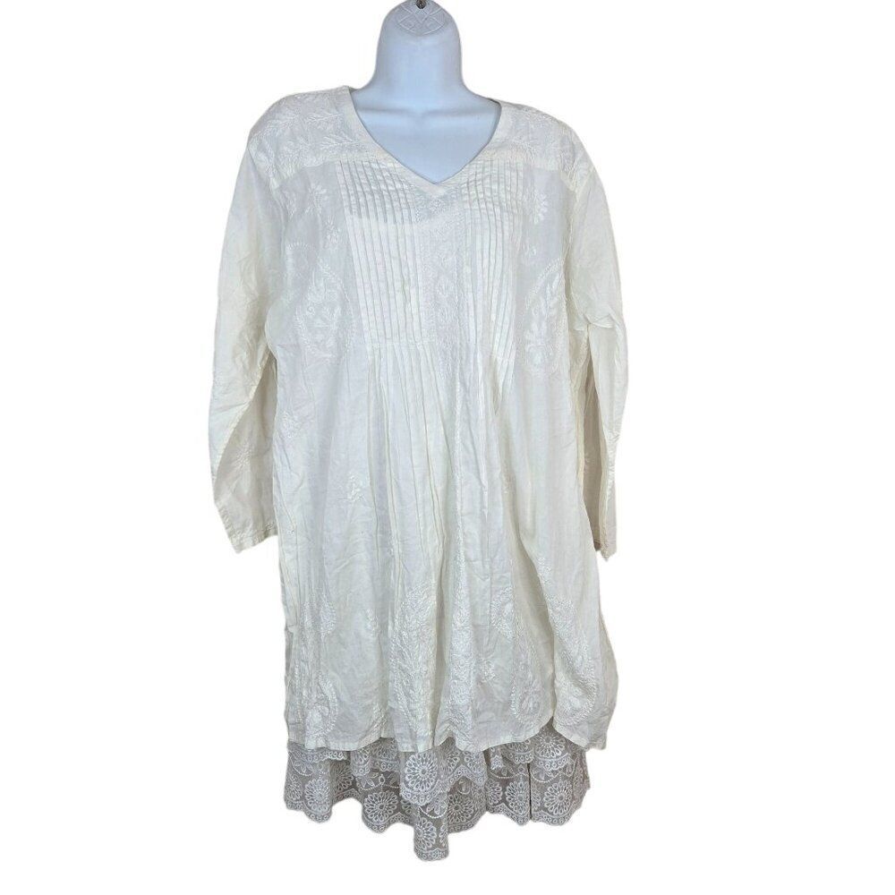 Adorn Embroidered Long Sleeve Layered Dress Womens L White